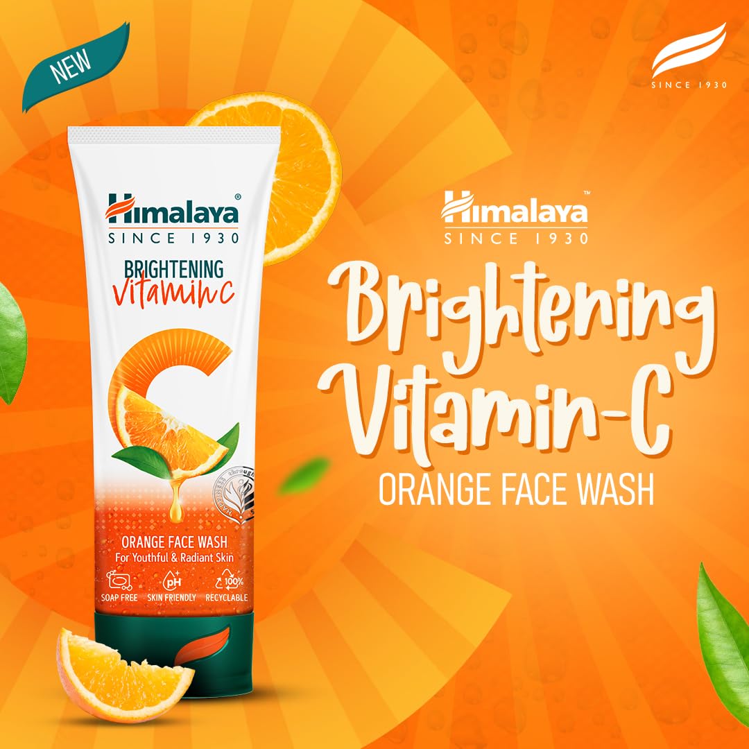 Himalaya Brightening Vitamin C Orange Face Wash | Brightening Face Cleanser | Remove Dull Skin | 100ml