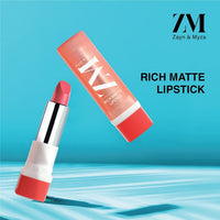 ZM Zayn & Myza Rich Matte Lipstick | Smooth and Light Weight | Intense Color in one Swipe | High Pigmentation Bullet Lip Stick Enriched with Argan oil, Murumuru and Shea Butter, (4.2 g, Fashionista)