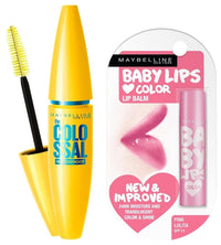 Maybelline New York Baby Lips Lip Balm, Pink Lolita, 4g and Maybelline New York Volume Express Colossal Masacara, Waterproof, Black, 10g