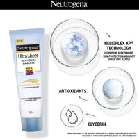 Neutrogena Ultra Sheer Sunscreen SPF 50+ | Broad Spectrum UVA/UVB | Blue light protect | No White Cast | Water resistant, Ultra light & Non sticky | Oily, Dry & Sensitive Skin | 30 g (Pack of 1)