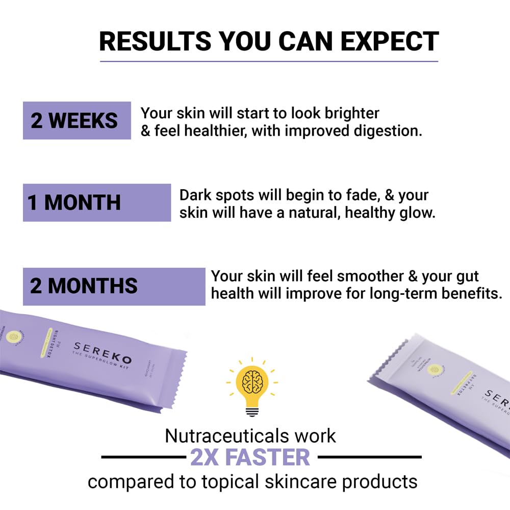 Sereko Vitamin C Glowing & Brightening Skin Supplement Powder | Collagen Booster | Infused With Antioxidants & Probiotics, Detox Blood & Gut Balance | Zesty Lemonade & Lemon Candy Flavor, 30 Sach X 4G