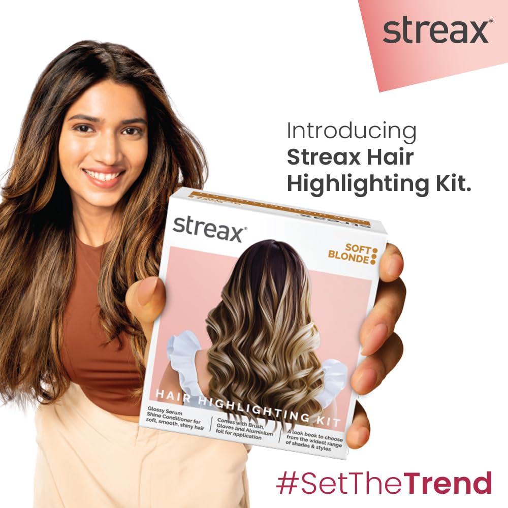 Streax Hair Colour Highlight Kit | Blonde, Soft Blonde - Pack of 1 | Enriched With Walnut & Argan Oil | For Women | Rich, Vibrant, Easy to Use, DIY Application