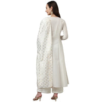 FIORRA Women's  Off White Pure Cotton Flared Kurta with Palazzo and Dupatta S