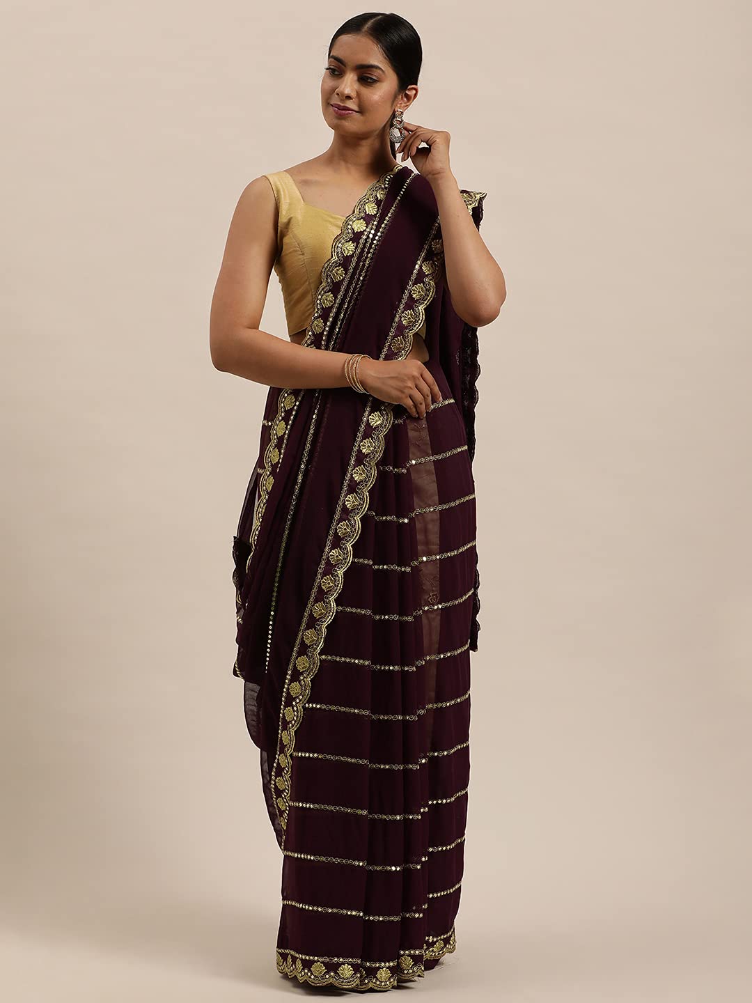 Sunderani Women's  Designer Black Georgette Embroidered Fashion Designing Saree for Women (Sund KK BLACK)