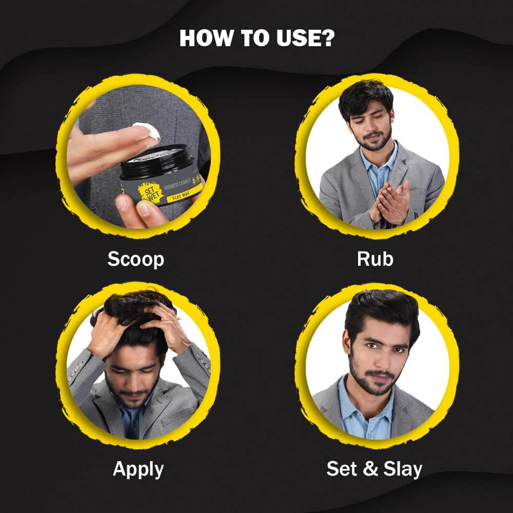 Set Wet Hair Wax For Men - Hair Clay Wax 60g| Strong Hold, Ultra Matte Finish, With Bentonite Clay, Restylable Anytime, Easy Wash Off| No Paraben, No Sulphate, No Alcohol