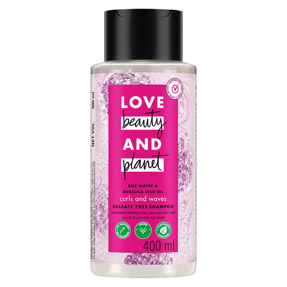 Love Beauty And Planet Rice Water & Angelica Seed Oil Silicone-Free Curl & Waves Shampoo|| No Parabens|| No Sulfates|| Angelica Essential Oil|| 400ml