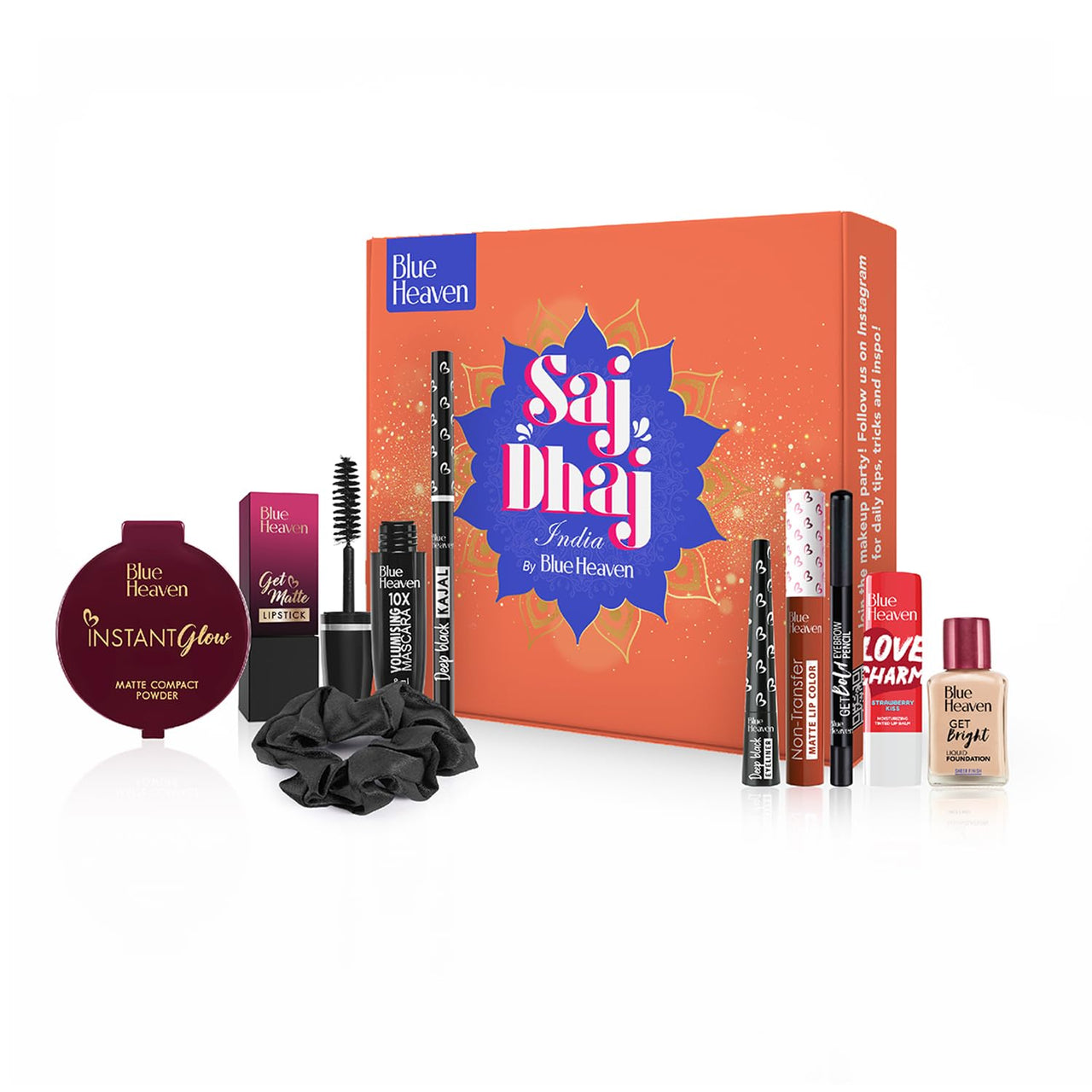 Blue Heaven Saj Dhaj Festive Makeup Kit for women- Natural, Pack of 10 | Full face Makeup kit, Medium Tone combo, 19g+26.3ml