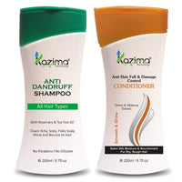 KAZIMA Combo of Anti Dandruff Shampoo and Anti Hair fall & Damage Control Conditioner for Hair Dandruff Control, Damage Repair, Healthy Scalp, Hair Nourishment & Hair fall Control, 200 ml each