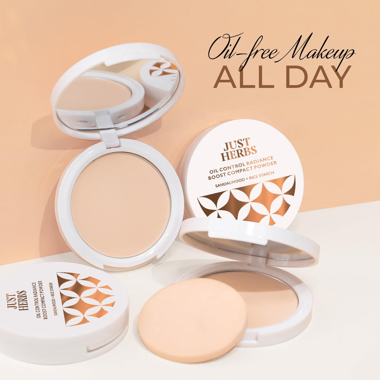 Just Herbs Oil Control Radiance Booster Age Defying Compact Powder for face Makeup 9g (Coffee)