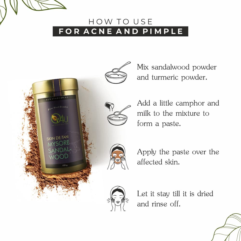 O4U Mysore Sandalwood Powder for De Tan, Glowing skin, Oil Control, Fades Acne Scars & Ageing Marks | Chandan Powder | USDA Certified, 100% Pure & Organic | (100g)