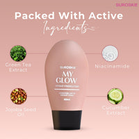 Suroskie My Glow All-In-One Tinted Sunscreen Spf 30 Moisturizer 60 Ml Light Shade | Natural Glowy Finish | Intense Hydration & Uva/Uvb Protection | Sweat Resistant | Niacinamide Cream For Men & Women