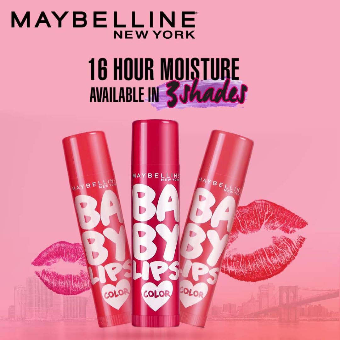 Maybelline New York Lip Balm, With SPF, Moisturises and Protects from the Sun, Pink Lolita & Baby Lips Cherry Kiss, Baby Lips, Berry Crush & Baby Lips Pink Lolita, 2 pack, 8g