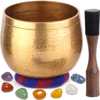 Relaehih Tibetan Singing Bowls with 7 Chakra Crystal and Healing Stones for Meditation, Mindfulness, Yoga, Great Meditation Accessories, Gifts for Women Men (5.5