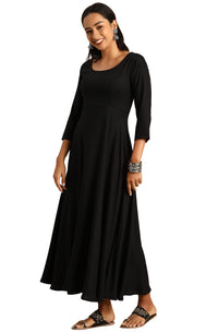 Janasya Women's  Black Rayon Kurta with Dupatta