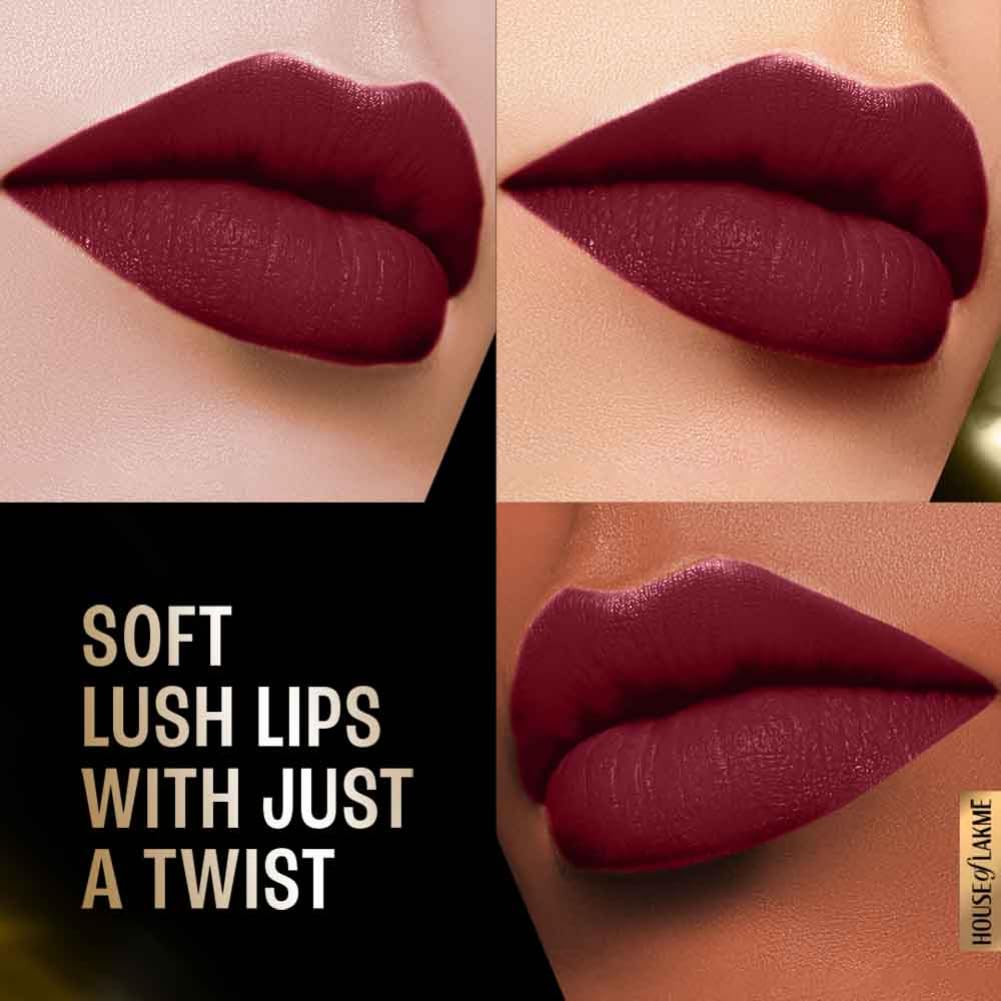 Lakmé Forever Matte Lipstick, Made With French Rose Oil Extracts, Plum Obsession, 4.5G