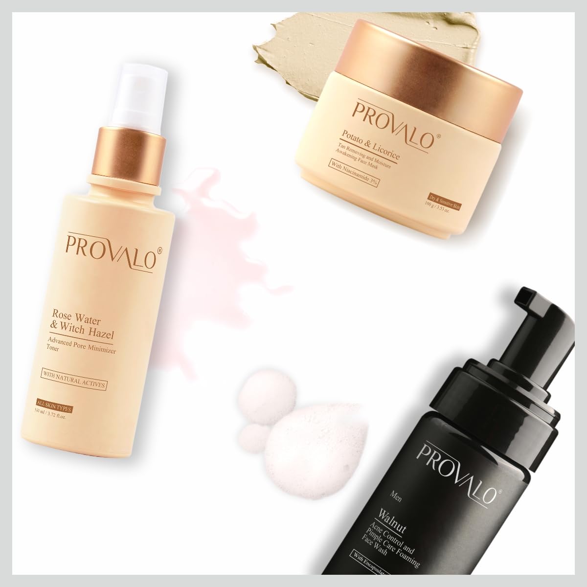 Provalo Men Care Kit Combo - Face Toner - 110ml, Mask - 100ml, Walnut Face Wash - 100ml | Pore Cleansing Hydration Regime(Salicylic Acid- 1%) For Dry & Sensitive Skin |Gift Hamper For Men | Premium Gift Packaging