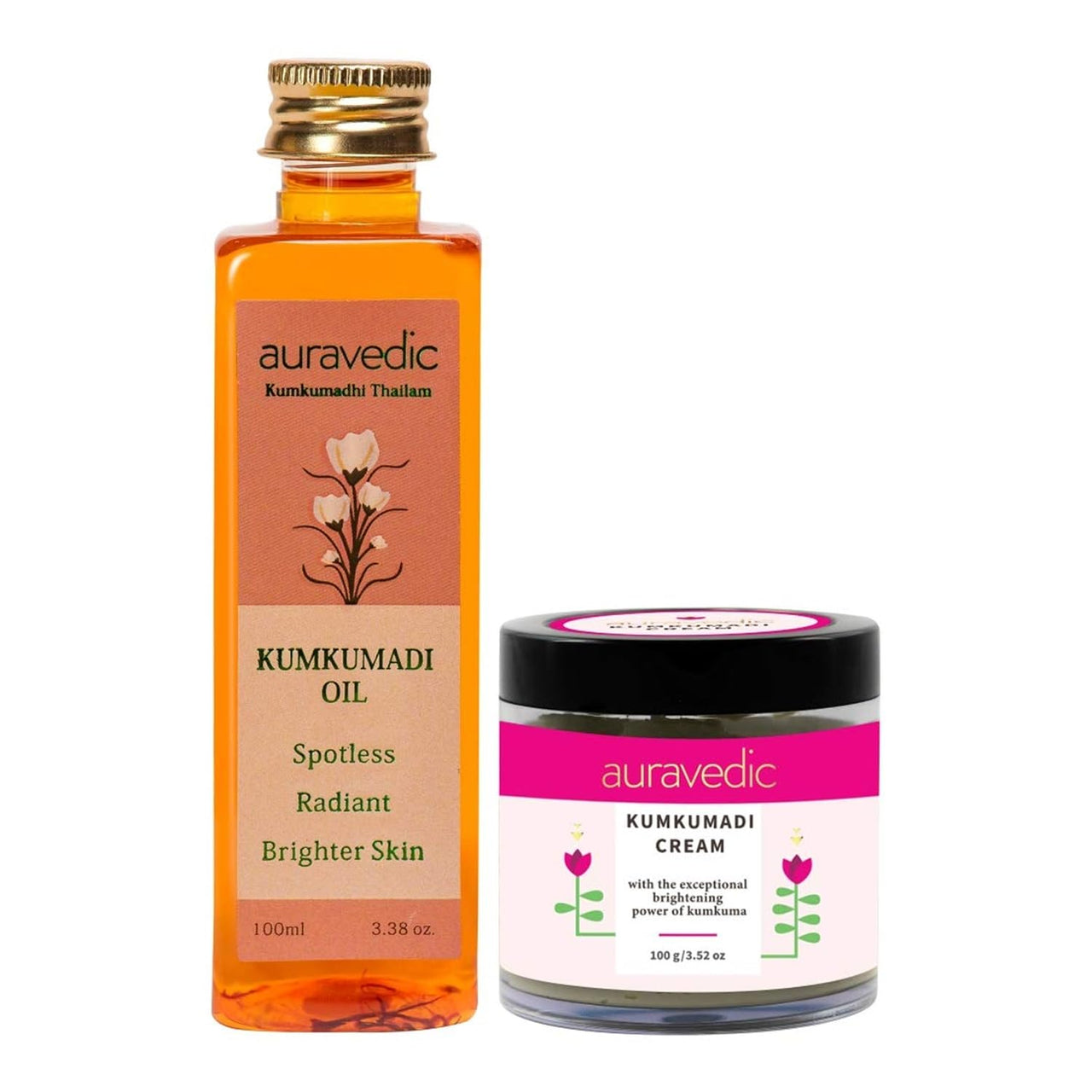 Auravedic Kumkumadi tailam Kumkumadi face cream for glowing skin Kumkumadi oil Kumkumadi cream for women men combo 100gm & 100ml