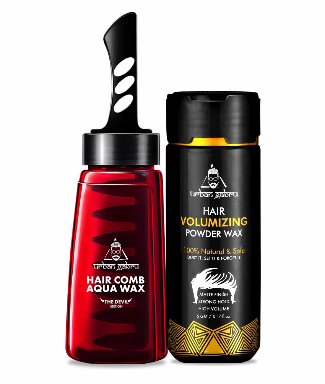 Urbangabru Hair Volumizing Powder (5 GM) + Hair Comb Aqua Wax (260 ML) - The Devil Edition - Men's  Grooming Combo Kit