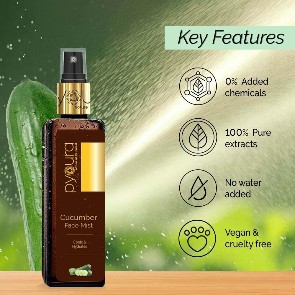 PYOURA Cucumber Hydrating Combo: Face Toner Mist Serum (100ml) + Sheet Mask (Pack of 1), Cools & Refreshes, For Sunburn Relief & Under Eye Care, All Skin Types, Alcohol-Free, Natural & Vegan