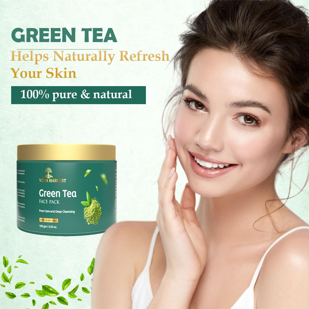 Veda Harvest Rosemary Essential Oil and Green tea face pack | Hydrates skin, Anti acne, Deep pore cleansing