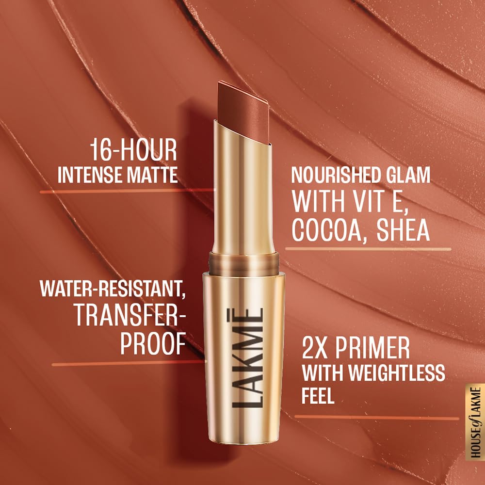 Lakmé 9To5 Primer + Matte Lip Color Mb2 Caramel Latte, 3.6 G