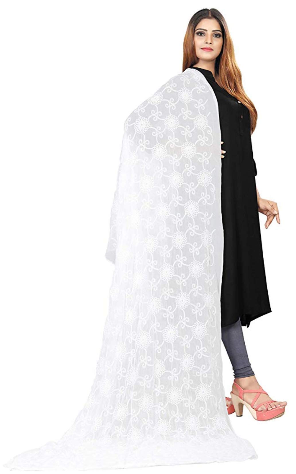 AKSHAR LLC Women's  Designer Pure Chiffon Dupatta with Pure Cotton Thread Embroidery Work