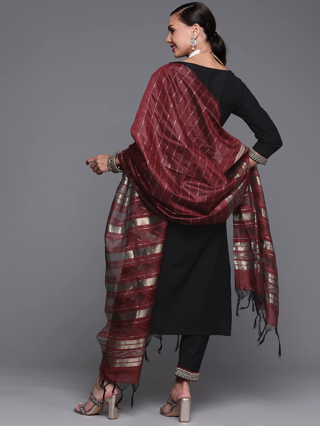 INDO ERA Women's  Embroidered Viscose Straight Kurta Trouser With Dupatta Set