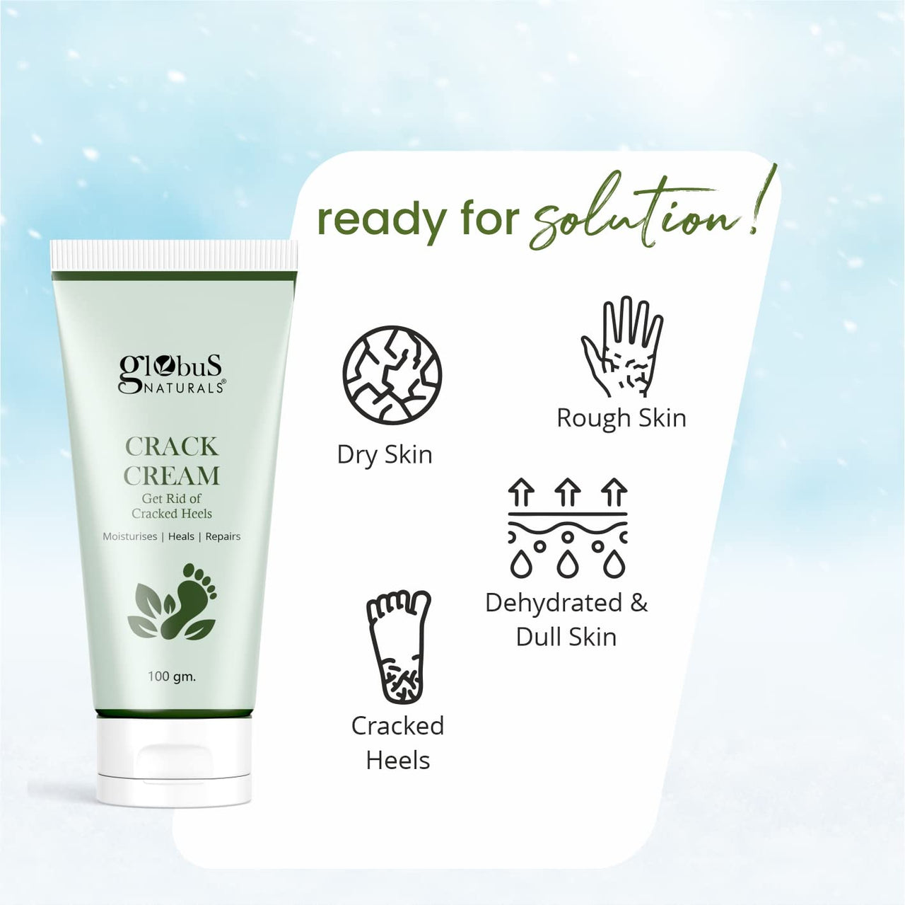 Globus Naturals Crack Cream for Dry Cracked Heels & Feet Enriched with Aloe Vera, Almond & Anantmool, Suitable For All Skin Types, 100g (pack of 1)