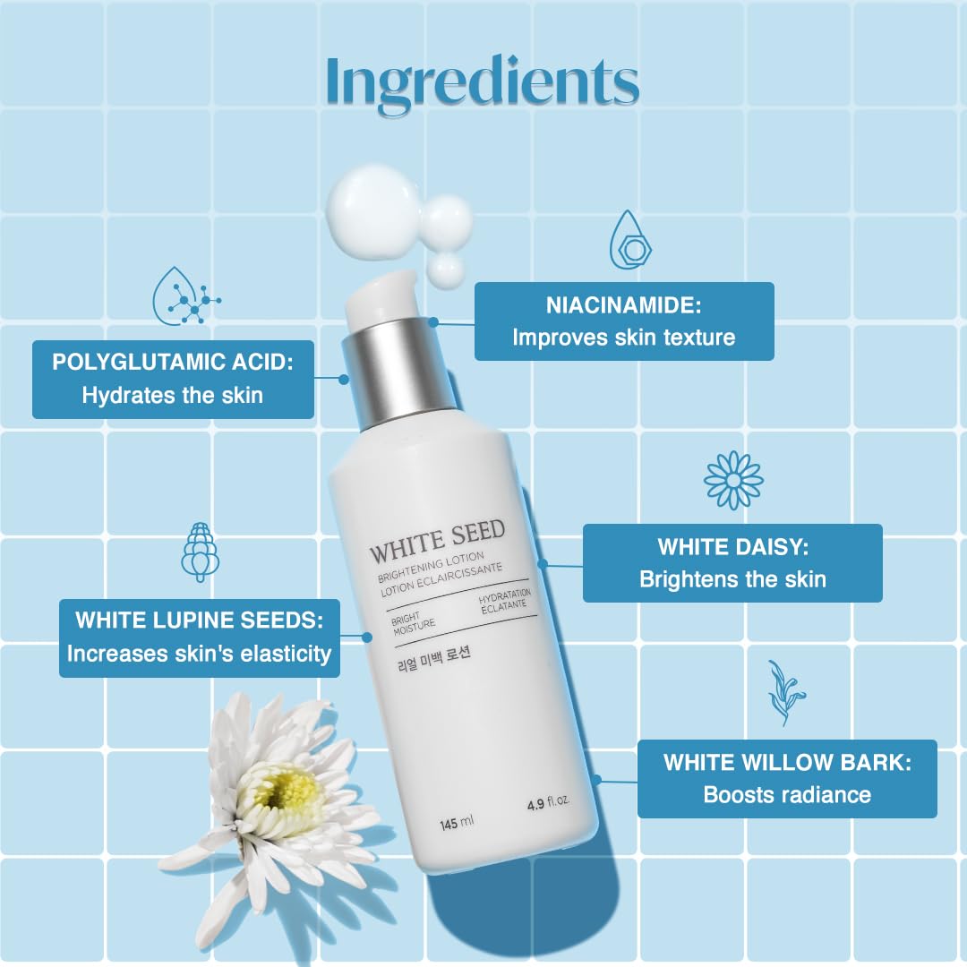 The Face Shop White Seed Brightening Face Lotion with Niacinamide & Vitamin B | For Dark Spots, Dullness & Acne Scars| Suitable for Normal, Oily, Dry, Combination Skin | Sulphate & Paraben Free, 145ml