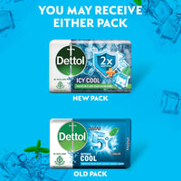 Dettol Icy Cool Bathing Soap Bar With 2x Menthol (600gm), 125gm + 20% Extra Free, Pack of 4