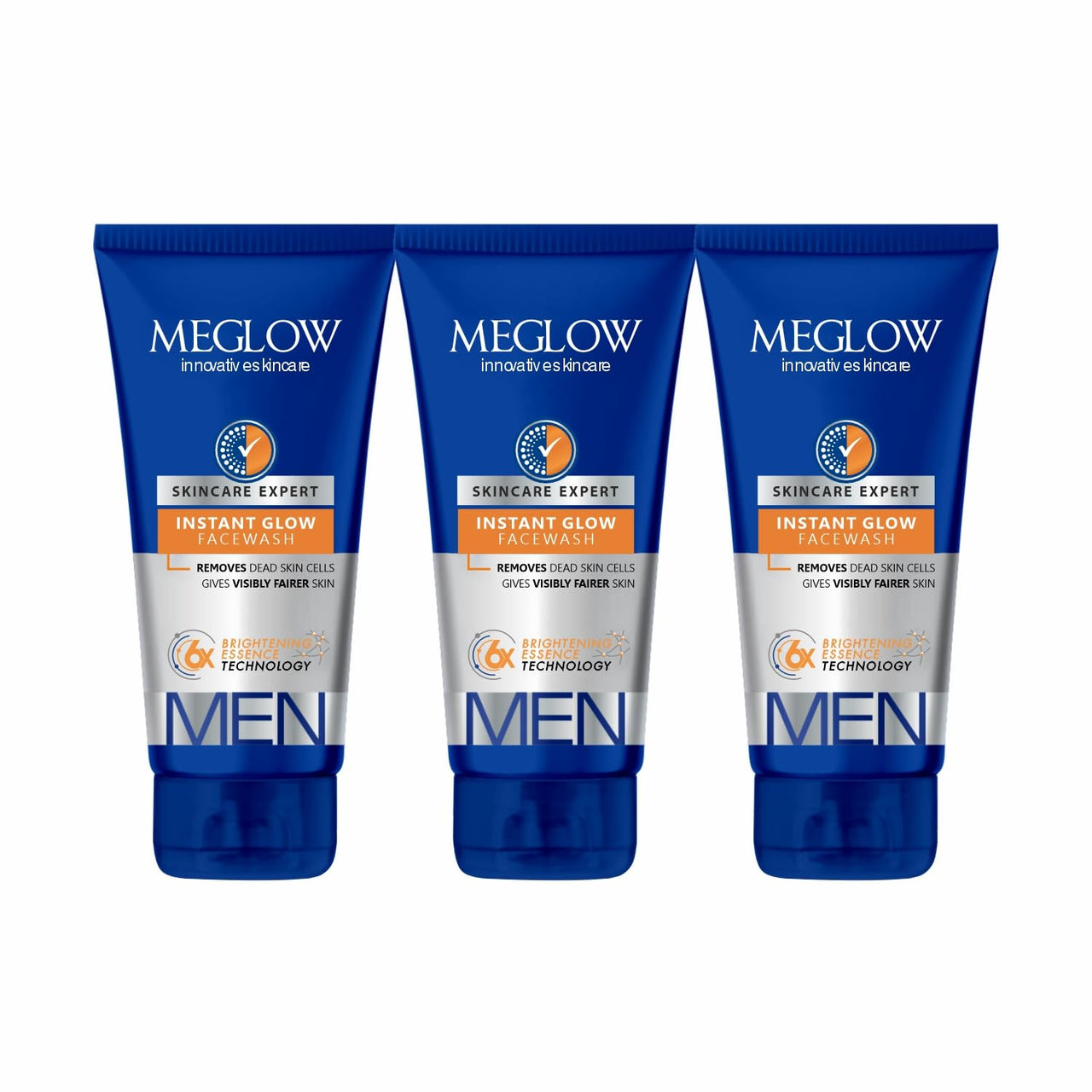 Meglow Instant Glow Facewash for Men | Skin Brightening Face Wash | Deeply Exfoliates & Hydrates | Glows & Even Skin Tone | Pack of 3 (70g each)