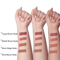 Gush 4 In 1 Matte Liquid Lipstick |Waterproof And Smudge Proof|Non Sticky & Non Drying |Long Lasting Hydrating Formula|Infused With Shea Butter And Jojoba Oil To Prevent Dryness (8.4 Ml) (Light Nudes)