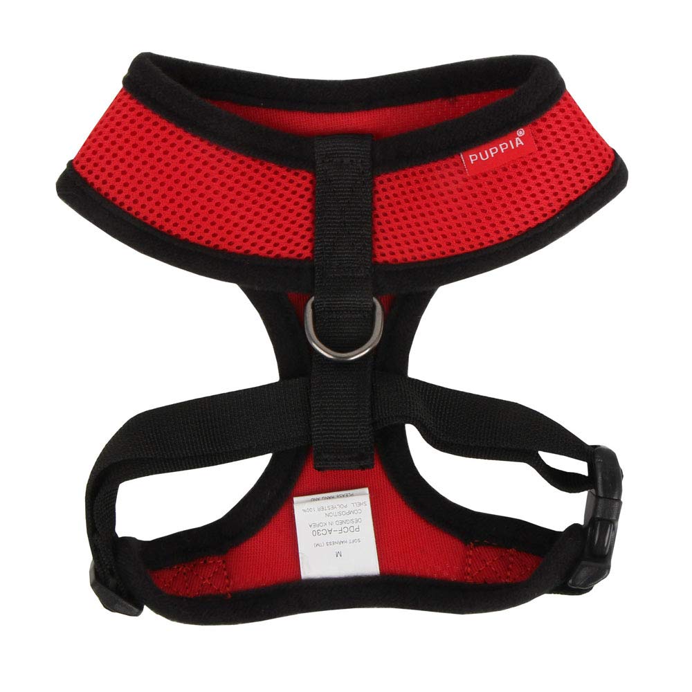 Puppia Soft Dog Harness No Choke Over-The-Head Triple Layered Breathable Mesh Adjustable Chest Belt and Quick-Release Buckle, Red, X-Large
