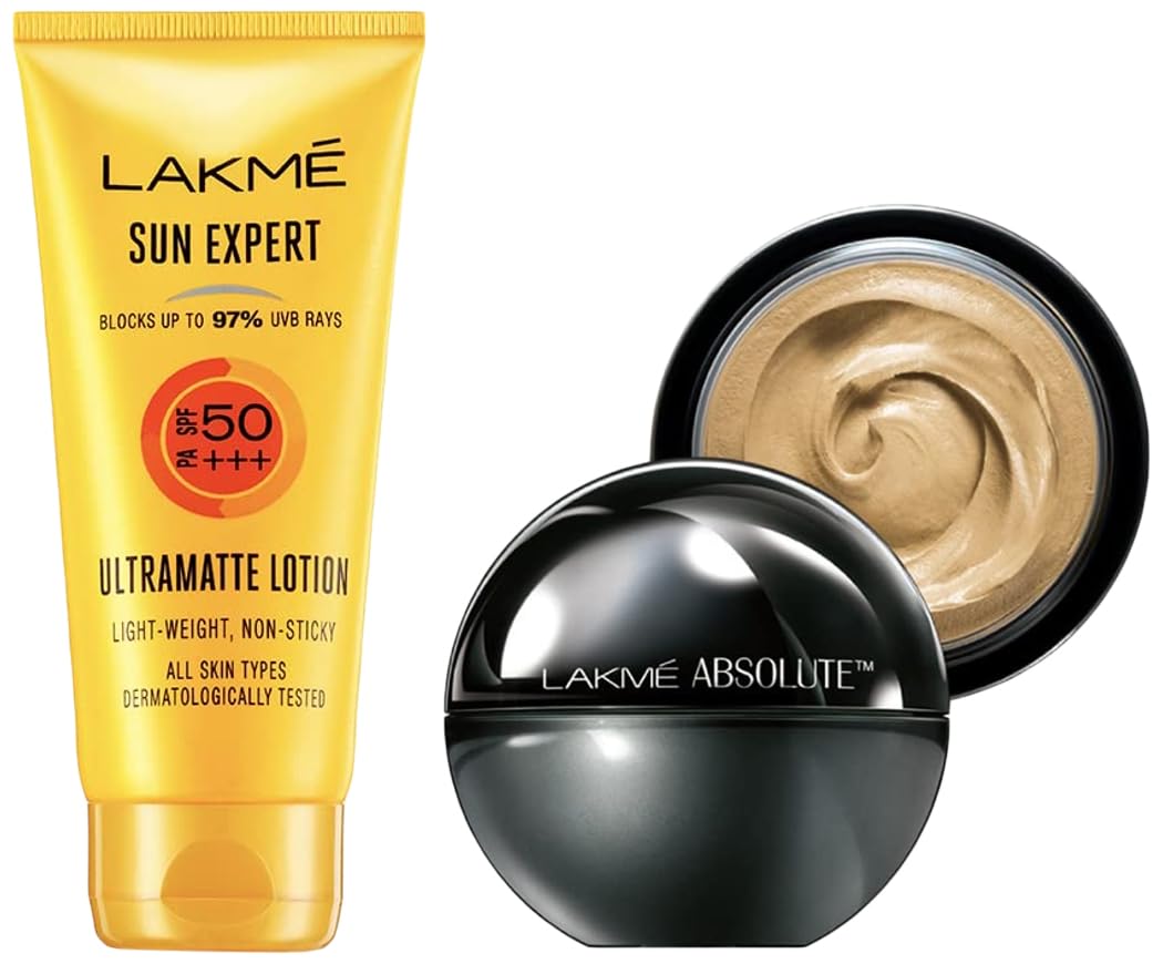 Lakmé Absolute All Skin SPF 30 Natural Mousse, Ivory Fair 01, 25G & Sun Expert Spf 50 Pa+++ Ultra Matte Lotion, 50 Ml