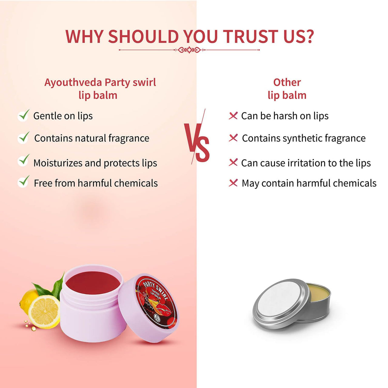 Ayouthveda Party Swirl Tinted Lip Balm | Heals Cracked & Undernourished Lips| Moisturizer For Chapped And Dry Lips | Enriched With Coconut And Olive Oil | Hot Red Fruity Lip balm (10gm)