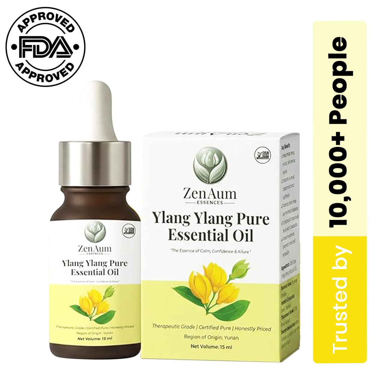 Zenaum Essences 100% Natural Ylang Ylang Therapeutic Grade Essential Oil | 15ml | Stress Relief, Skin & Hair Care, Aromatherapy | Sourced from Yunnan | GMP, ISO & IFRA Certified