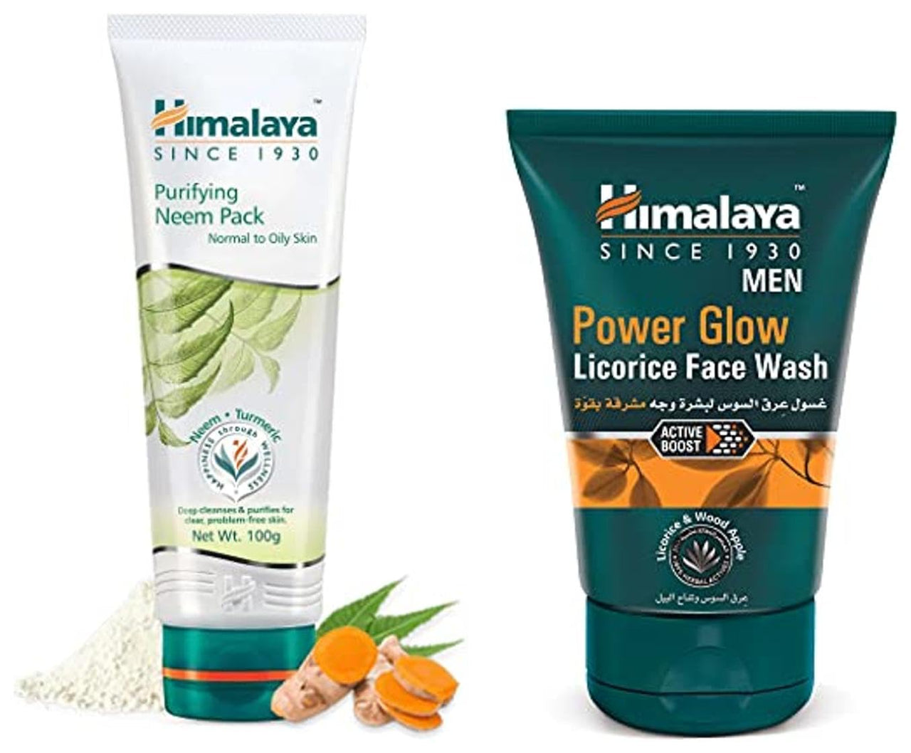 Himalaya MEN Power Glow Licorice Face Wash, 100ml & Himalaya Purifying Neem Pack, 100g
