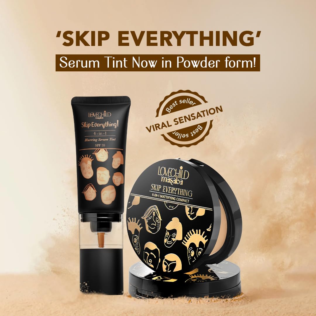 Lovechild Masaba 4-In-1 Mattifying Compact - Perfect All Skin Matte Coverage, Moisturizer, Primer & Skin Repair, With Macadamia Oil & Vitamin E, Delicate Darling (Light) - 9G