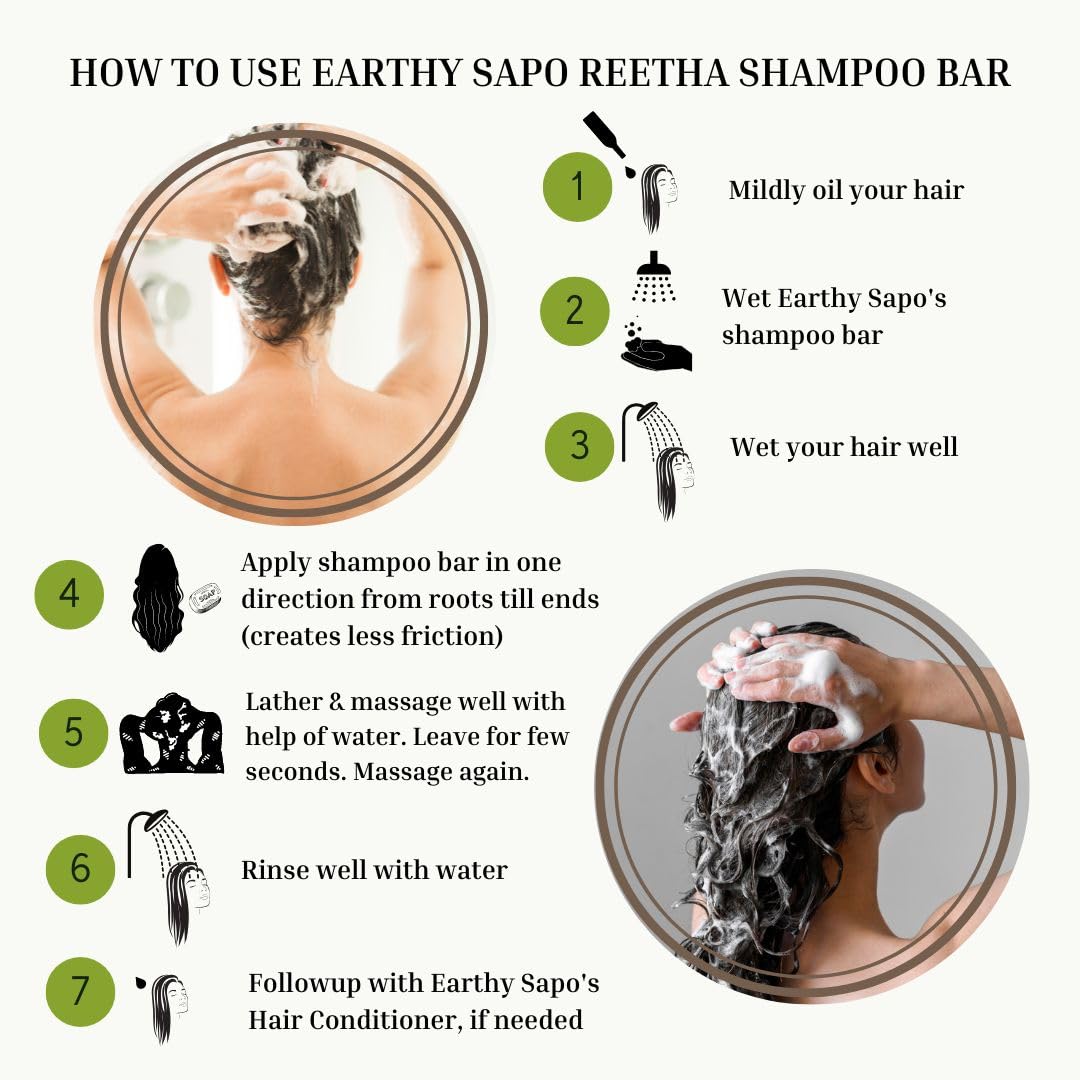 Earthy Sapo Reetha Shampoo Bar for Dry Hair (100g, Pack of 1) | Handmade Ayurvedic Hair Care | Vegan, Chemical-Free, Eco-Friendly | Reetha & Coconut Milk for Nourished Hair