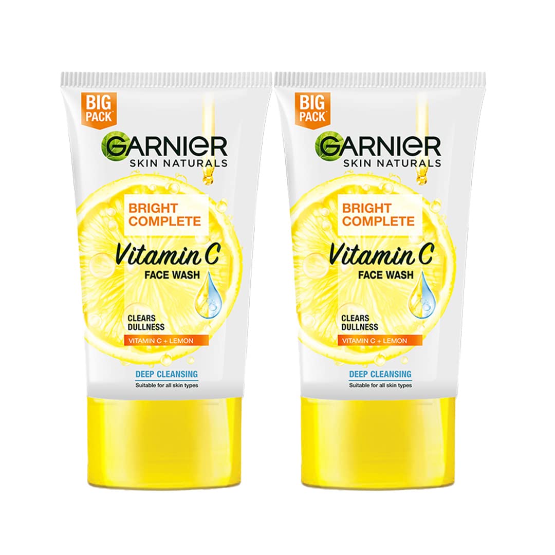 Garnier Skin Naturals Bright Complete Vitamin C Facewash, For Brighter and Glowing Skin - Daily Cleanser Suitable For all Skin Types, 150g (Pack of 2)