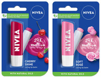 NIVEA Lip Balm, Fruity Cherry Shine, 4.8g And NIVEA Lip Balm, Soft Rose, 4.8g