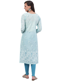 Ada Hand Embroidered Lucknowi Chikankari Straight Cotton Kurti Kurta for Women A220999 White 2XL