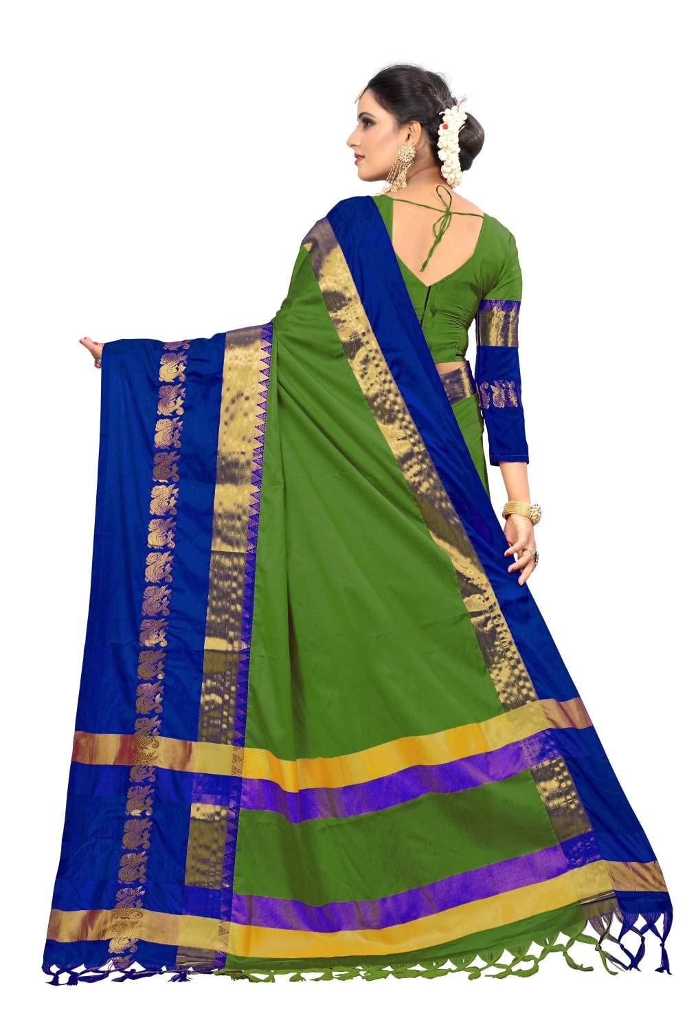 PAREVDEE Women's  Dobby Cotton Saree With Blouse Piece