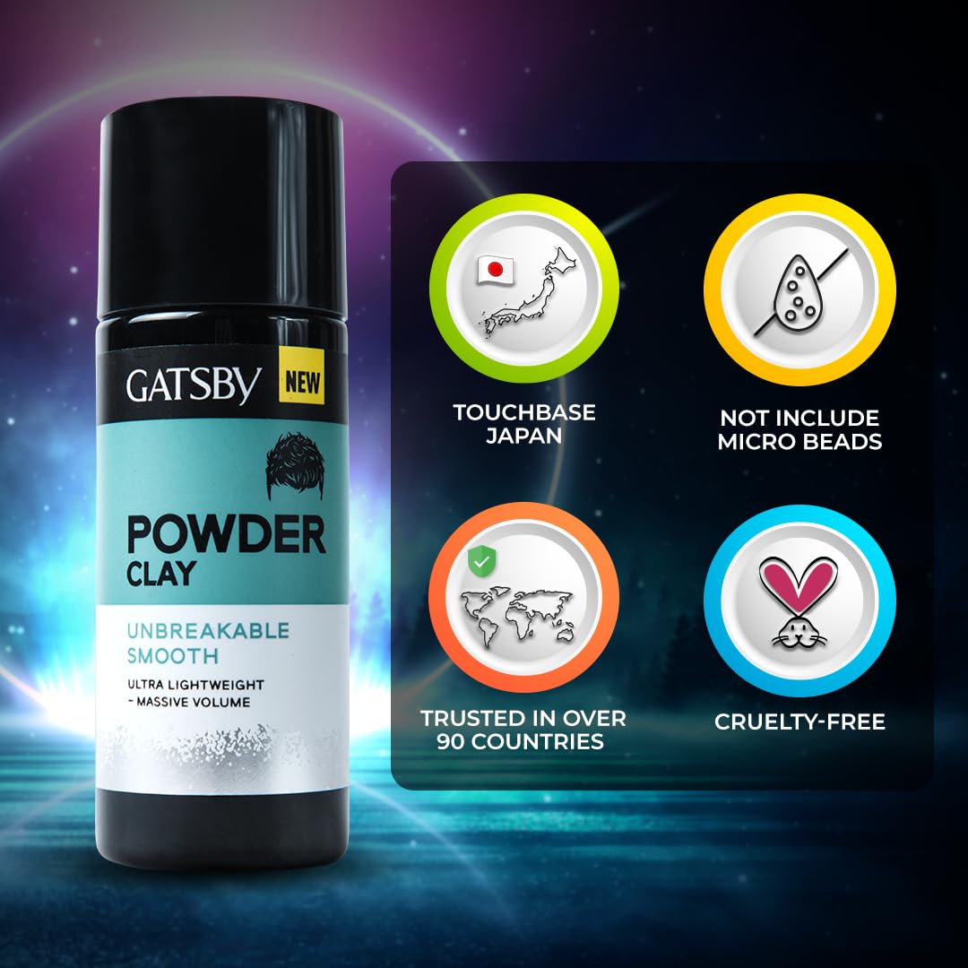 Gatsby Japan Hair Volumizing Powder Clay - 20g | Unbreakable Smooth | Ultra Lightweight & Massive Volume | Matte Finish Hair Wax for Men | Super Strong Hold | Quick & Easy Hair Styling