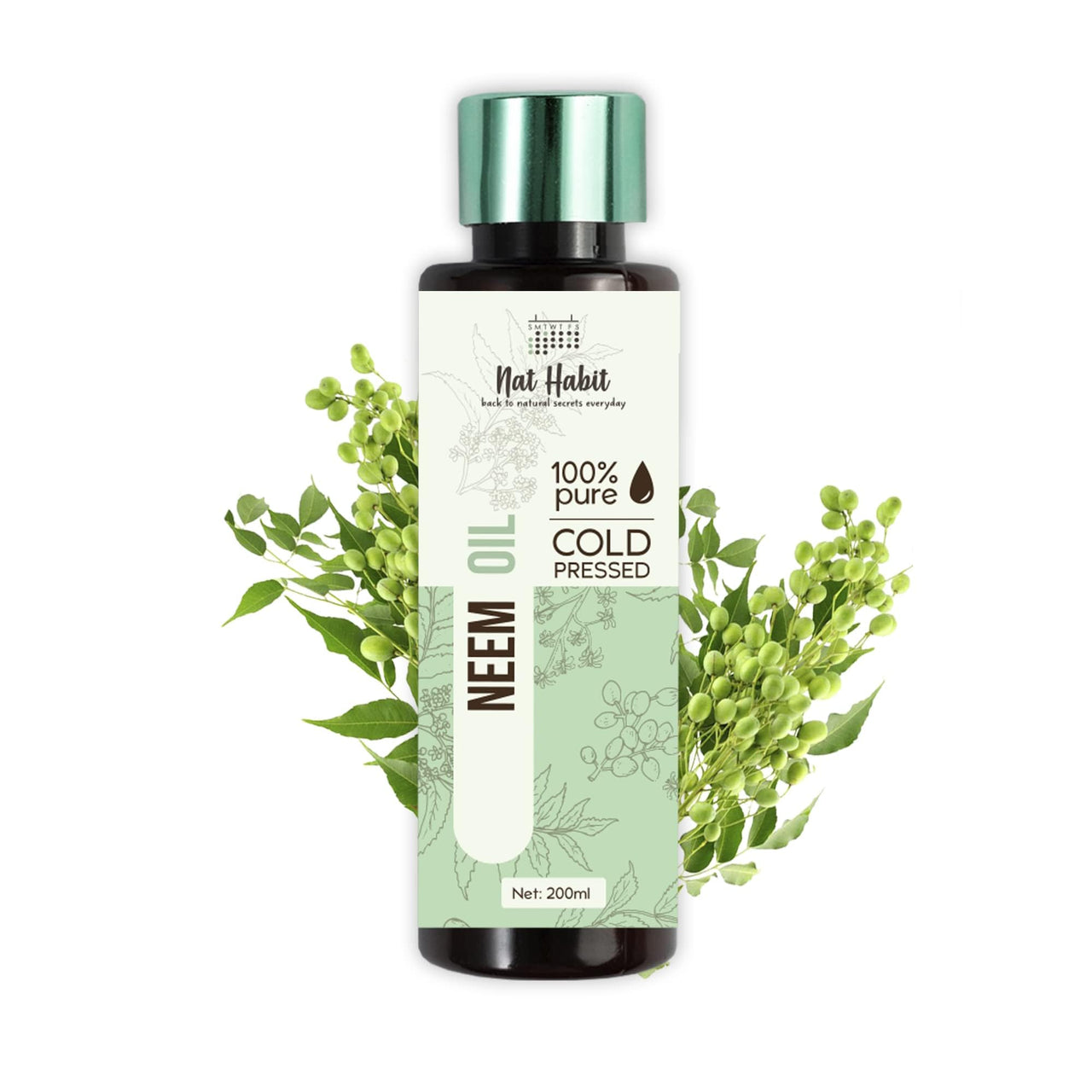 Nat Habit Cold Pressed 100% Pure Neem Oil for Skin & Hair | Zero Preservatives | Body Massage Oil, Hair Oil - (200 ml)
