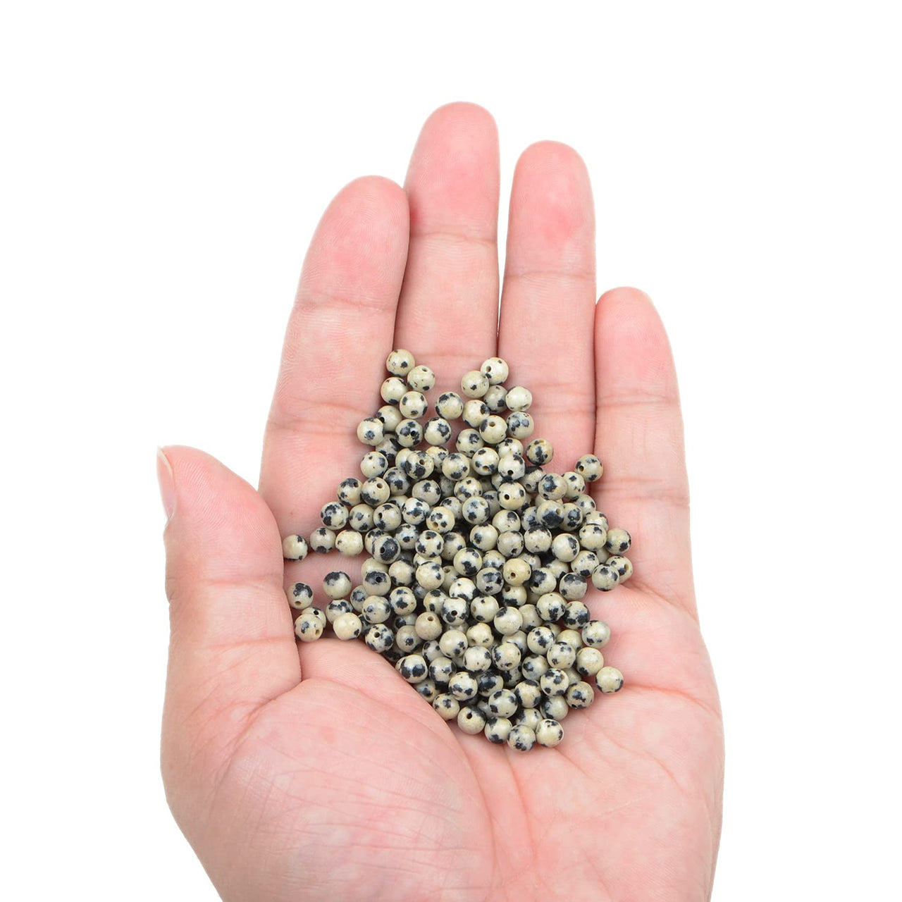 Bymitel 210pcs Natural Crystal Beads Stone Gemstone Round Energy Healing Loose Beads with Stretch Cord for Jewelry Making Bracelets Anklets (Dalmation Jasper, 4mm 210pcs) Dalmation Jasper