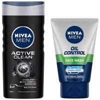 NIVEA Men Shower Gel, Active Clean Body Wash, Men, 250ml And NIVEA Men Face Wash, Oil Control, 10x Vitamin C, 100g