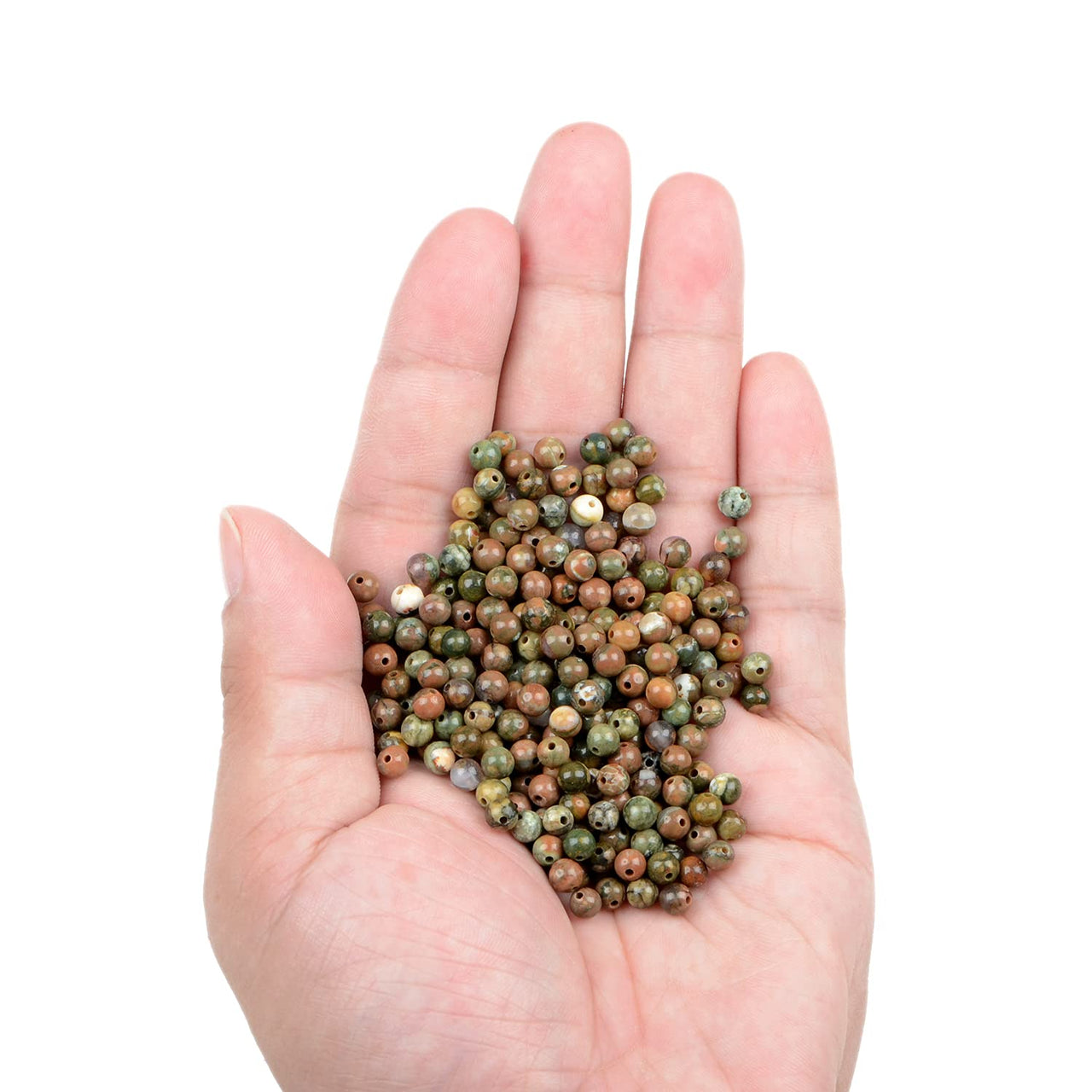 Bymitel 210pcs Natural Crystal Beads Stone Gemstone Round Energy Healing Loose Beads with Stretch Cord for Jewelry Making Bracelets Anklets (Rhyosite Jasper, 4mm 210pcs) Rhyosite Jasper