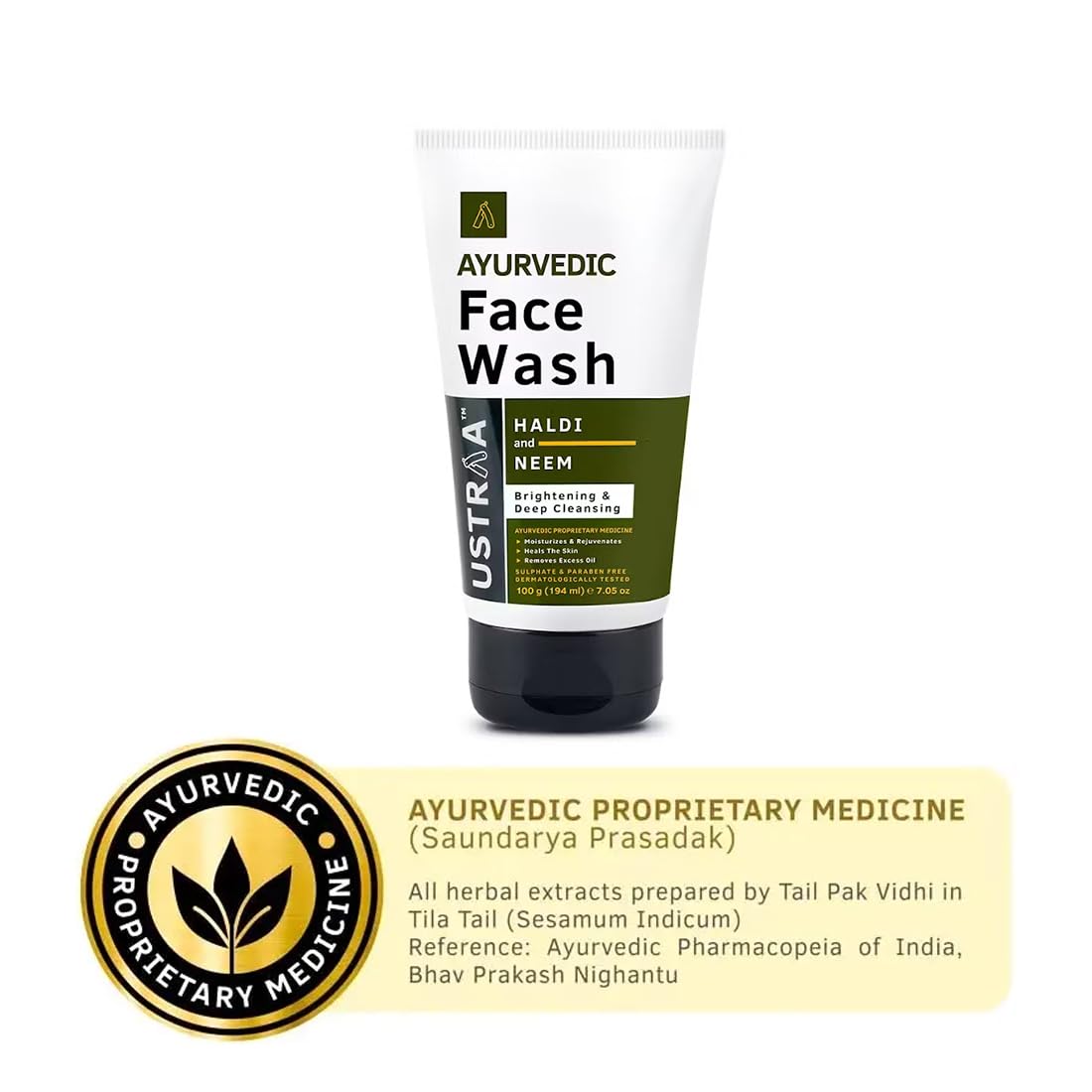 Ustraa Ayurvedic Face Wash - Neem & Haldi - 100g | Helps Heal Skin | Skin Brightening & Deep Cleansing Powers | Removes Excess Oil | No SLS, No Paraben