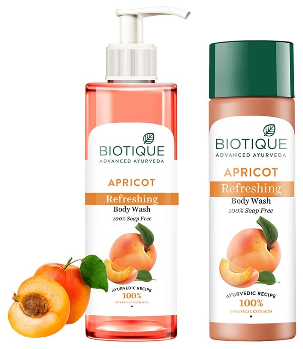 Biotique Apricot Body Wash, Transparent, 200ml & Bio Apricot Refreshing Body Wash, 190ml